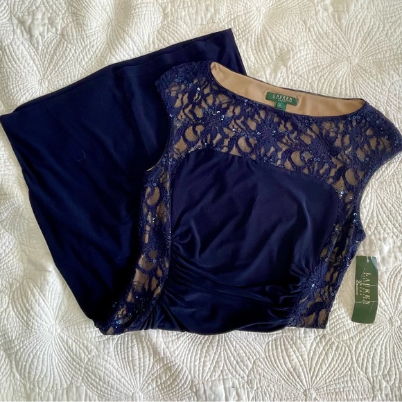 Ralph Lauren Navy Blue Cocktail Sequined Dress NWT - Picture 2 of 6